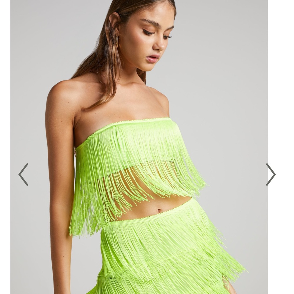 ShowPo matching set Bright green fringe top and skirt!